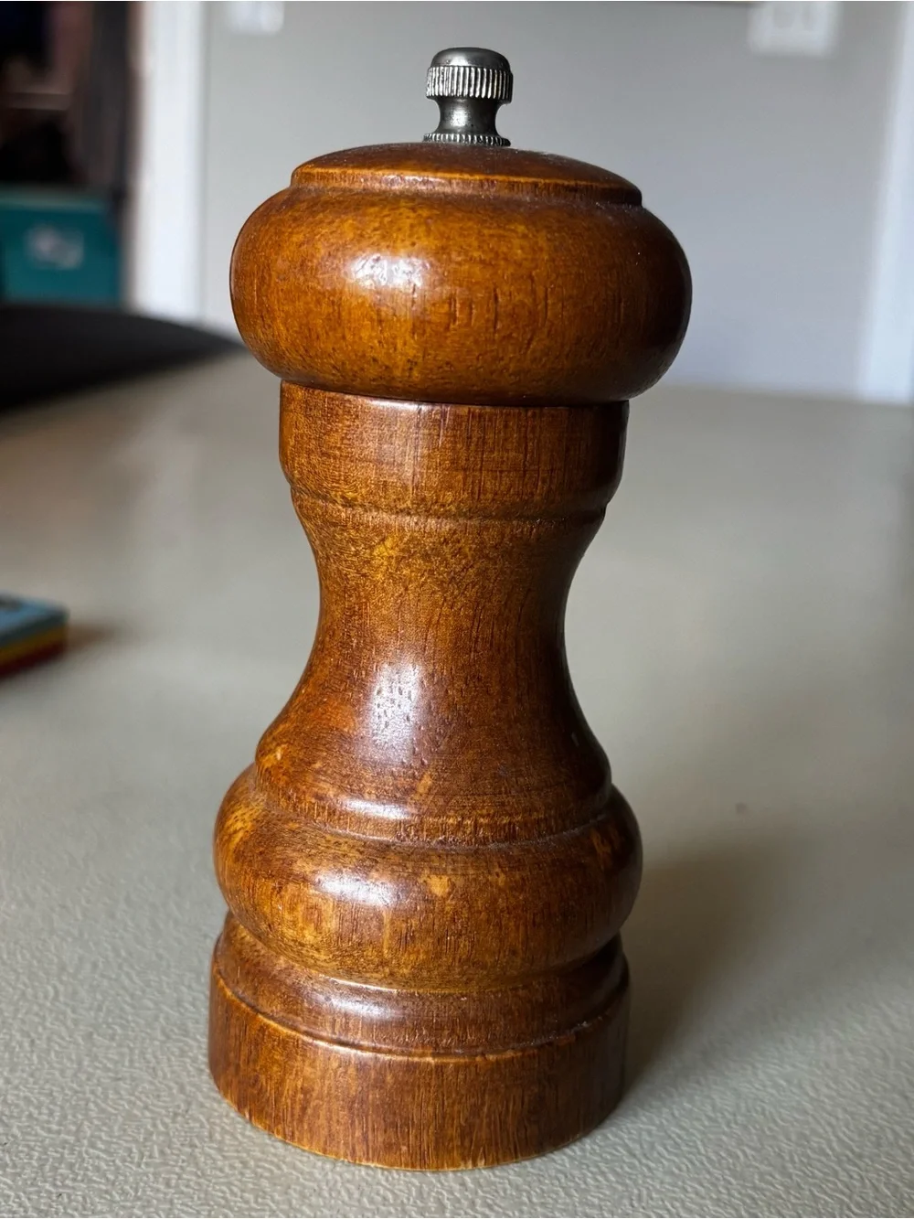 Vintage Chin Te Fa Wooden Pepper Mill Grinder Stainless Steel Taiwan 5½”